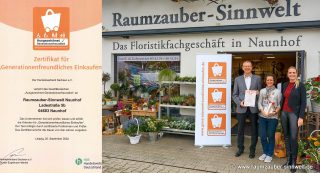 Generationenfreundliches Einkaufen mit Geschäftsinhaberin Claudia Tenner, Naunhofs Bürgermeisterin Anna-Luise Conrad und Geschäftsführer Handelsverband Sachsen Gunter Engelmann-Merkel