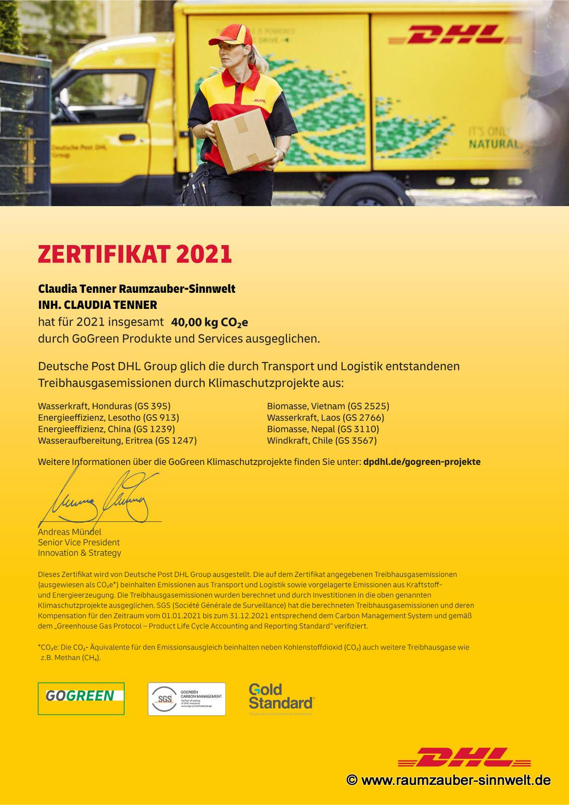 Zertifikat für GoGreen DHL