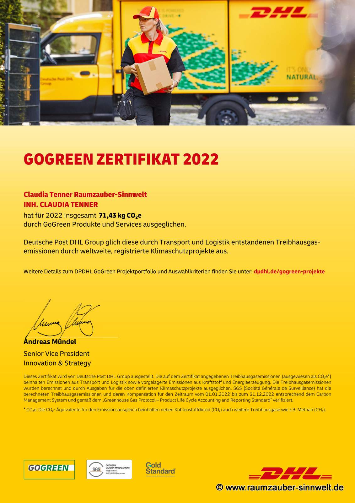Zertifikat für GoGreen DHL