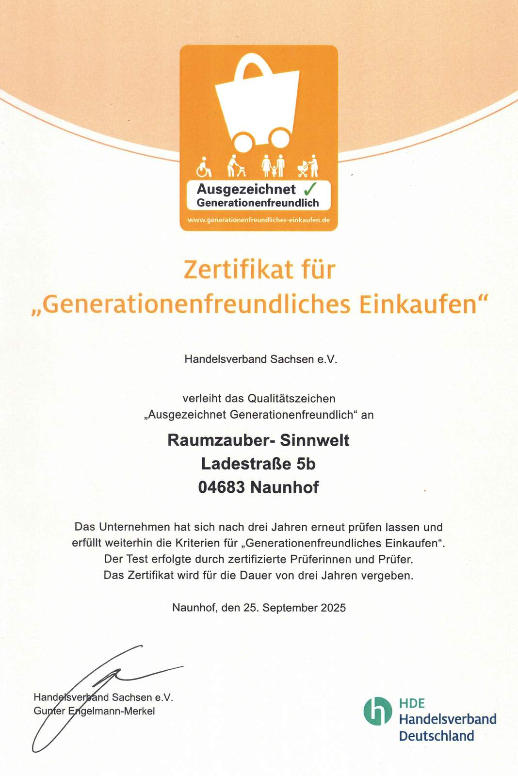 Zertifikat Generationenfreundliches Einkaufen