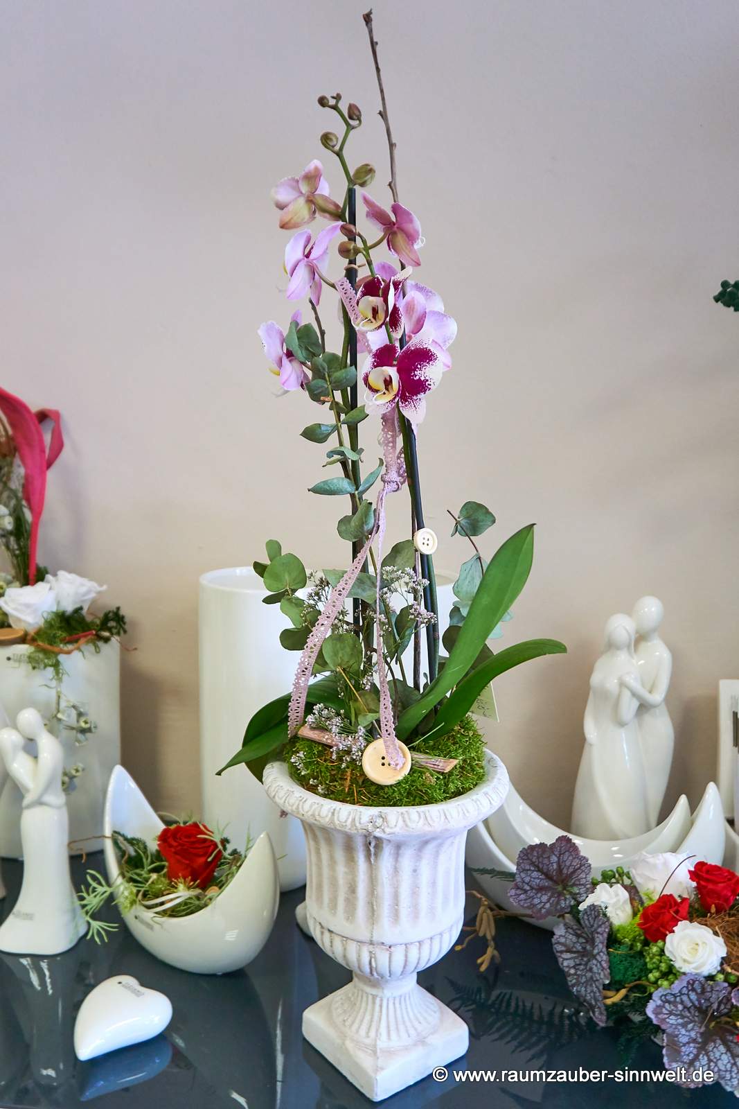 Phalaenopsis im Steingefäß dekoriert