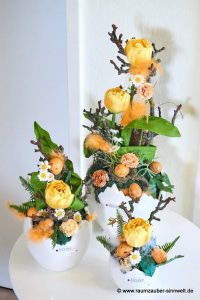Österliche Seidenblumengestecke in Pflanzkübel Cosmo von Tiziano