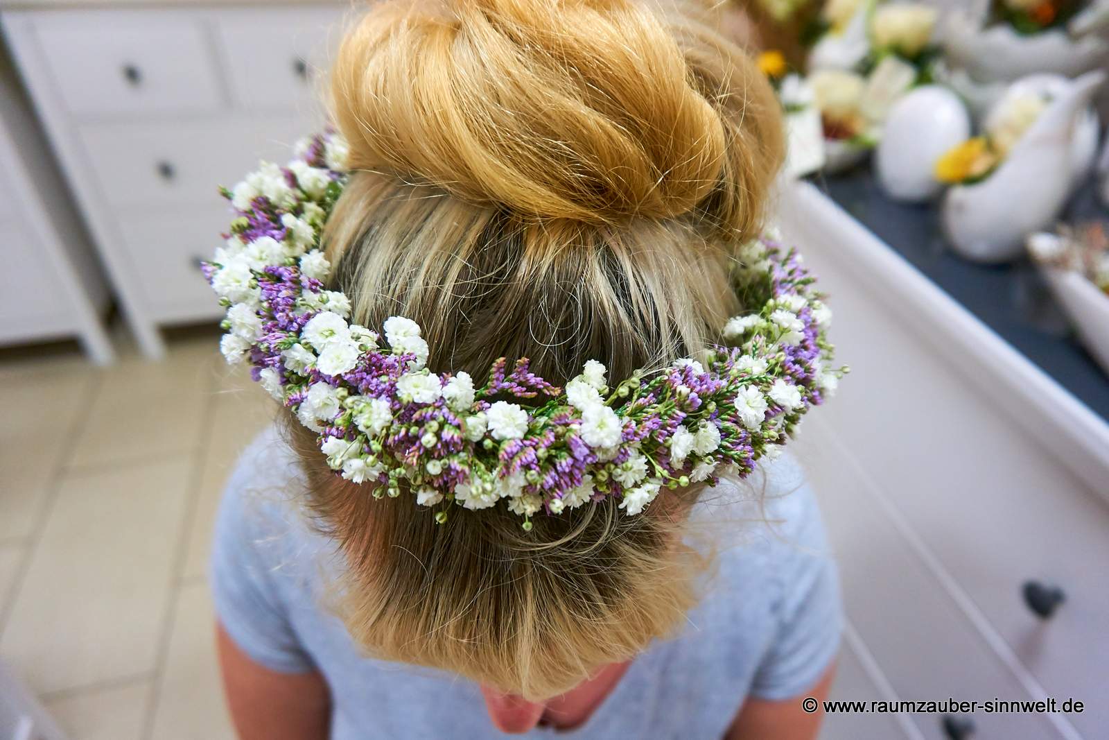 Haarkranz als Haarschmuck für Braut und Brautjungfern aus Schleierkraut und Limonium