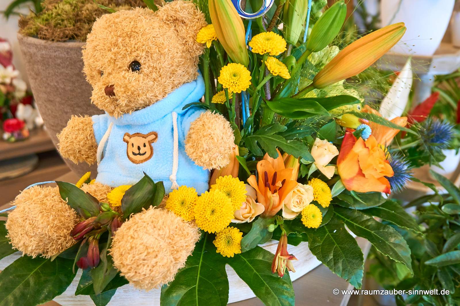 Hallo Baby - Lieblingsteddy floral dekoriert