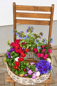 Handgepflanzter Pflanzkranz mit verschiedenen Pflanzen nach saisonalem Angebot.